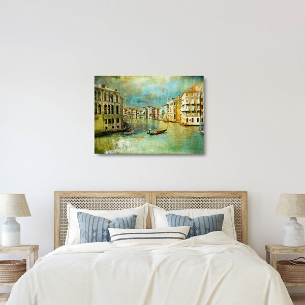 Skleněný obraz - Benátský kanál a gondoly (70x50 cm)