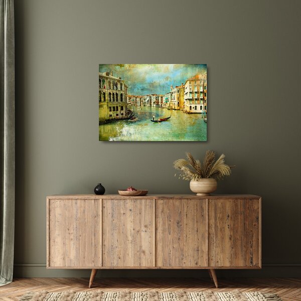 Skleněný obraz - Benátský kanál a gondoly (70x50 cm)