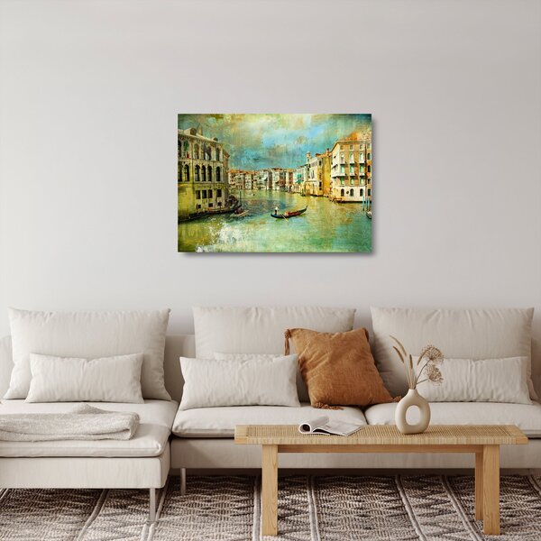 Skleněný obraz - Benátský kanál a gondoly (70x50 cm)