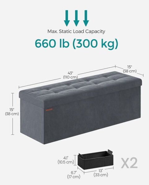 Skládací lavice s úložným prostorem 38 x 110 x 38 cm, šedá