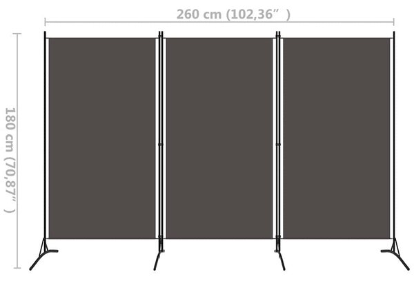 3dílný paraván antracitový 260 x 180 cm 320733