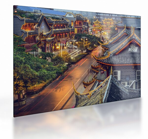 Skleněný obraz - Qintai Road, Čcheng-tu, Čína (70x50 cm)