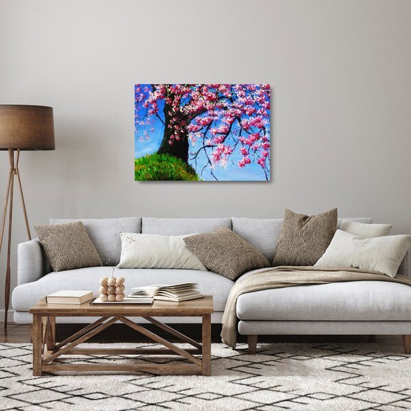 Skleněný obraz malované rozkvetlé třešně (70x50 cm)