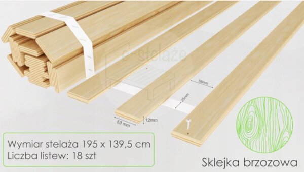 Lamelový rošt do postele 200x140 cm 18 plochých lamel nosnost 350 kg
