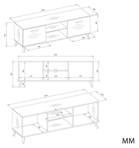 TP Living TV stolek Olympo 150 cm bílý/dub Artisan