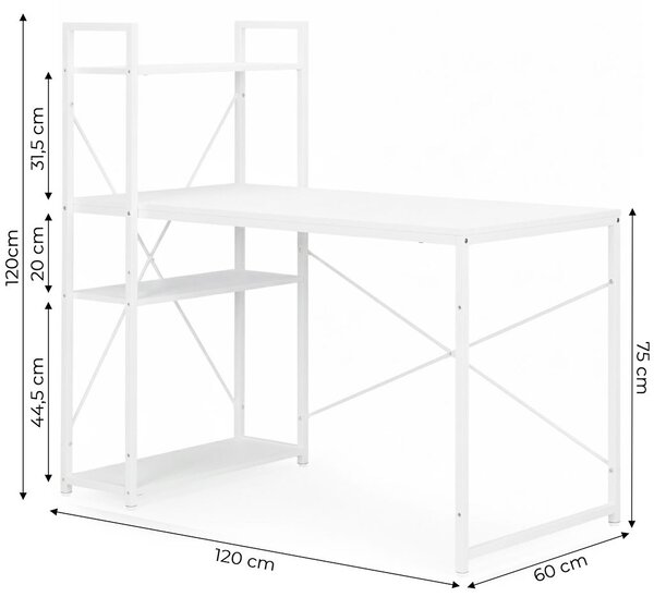 MODERNHOME Psací stůl s regálem MASON 120x60 cm bílý
