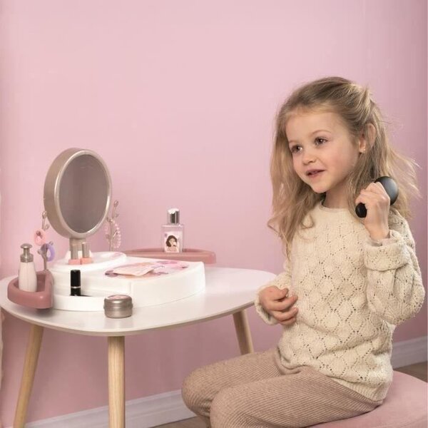 Smoby My Beauty Studio, dětský toaletní stolek, 15 doplňků, odnímatelné zrcadlo, od 3 let, částečně z recyklovaného materiálu