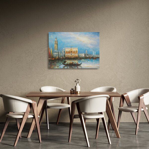 Skleněný obraz - Gondola projíždějící Benátkami, olejomalba (70x50 cm)