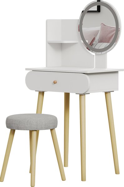 Toaletní stolek Vicco Edda Bílá 60 cm se zrcadlem LED a stoličkou, Model 41315
