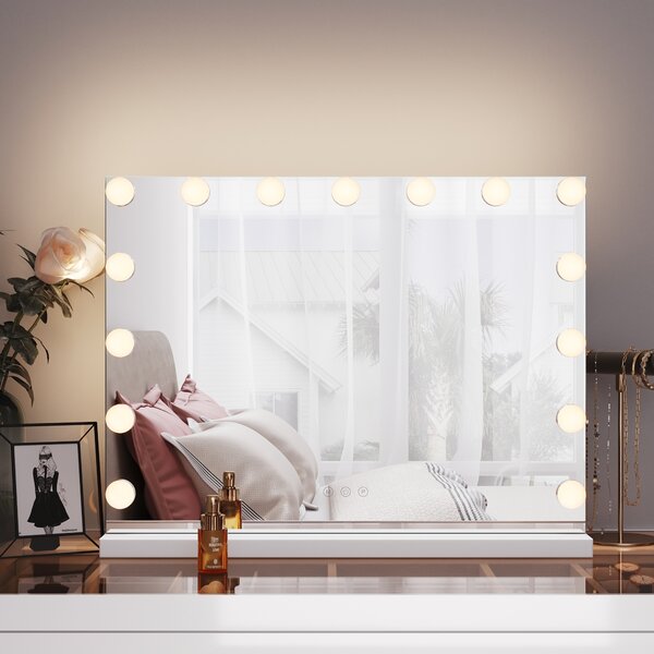 Zrcátko na líčení SONNI 58x45,5cm s led osvětlením, 3 barvy světla, nastavitelný jas, zrcátko na líčení s dotykovou a paměťovou funkcí
