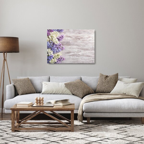 Skleněný obraz šeříků na dřevě (70x50 cm)