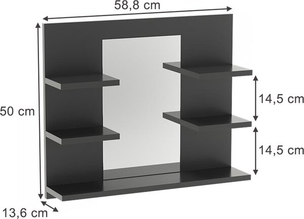 Koupelnová zrcadlová skříňka Vicco Wilbur Antracit 58.8 x 50 cm s policemi, Model 56240