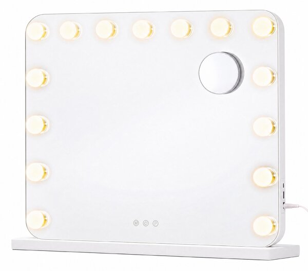 SONGMICS Kosmetické zrcadlo s osvětlením, 15 LED diod, s regulací jasu, 3 barevné režimy, rozměry 48 x 58 x 5,7 cm, bílá barva