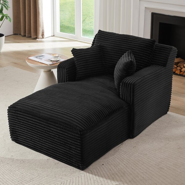 LVHOM Moderní sametové relaxační křeslo Chaiselongue s polštářem, pohodlné podlahové sofa, nosnost až 150 kg, bez montáže, 166 x 100 x 82 cm, černé