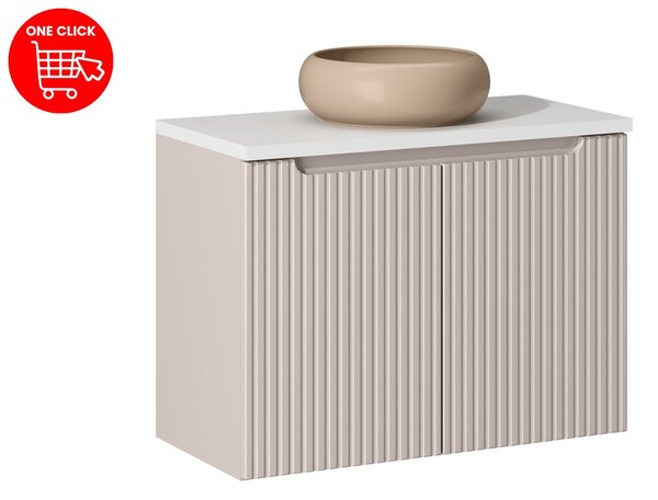 Comad Závěsná skříňka Nova Cashmere I s deskou a umyvadlem 80 cm kašmír/bílá