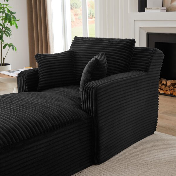 LVHOM Moderní sametové relaxační křeslo Chaiselongue s polštářem, pohodlné podlahové sofa, nosnost až 150 kg, bez montáže, 166 x 100 x 82 cm, černé