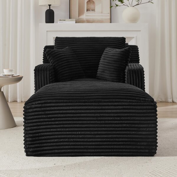 LVHOM Moderní sametové relaxační křeslo Chaiselongue s polštářem, pohodlné podlahové sofa, nosnost až 150 kg, bez montáže, 166 x 100 x 82 cm, černé