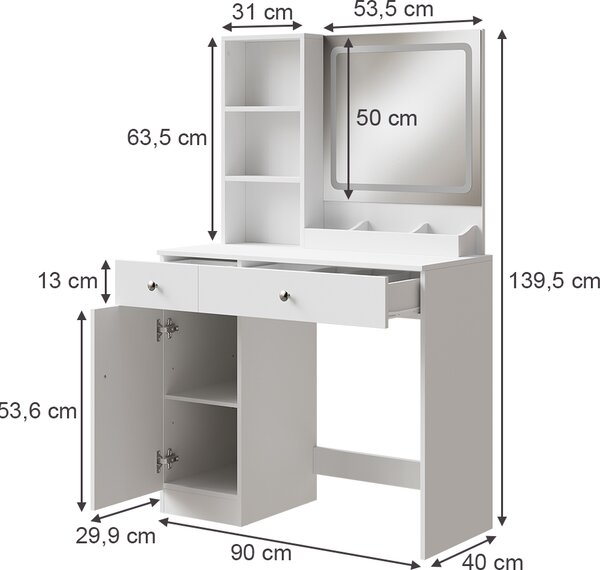Toaletní stolek Vicco Silvia Bílá 90 cm se zrcadlem, Model 51846