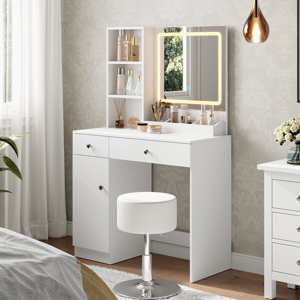 Toaletní stolek Vicco Silvia Bílá 90 cm se zrcadlem, Model 51846