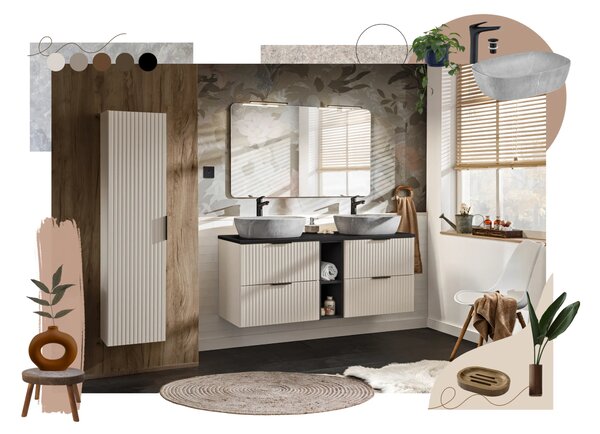 Comad Závěsná skříňka pod umyvadlo Adel Cashmere s deskou 80 cm kašmír/dub wotan