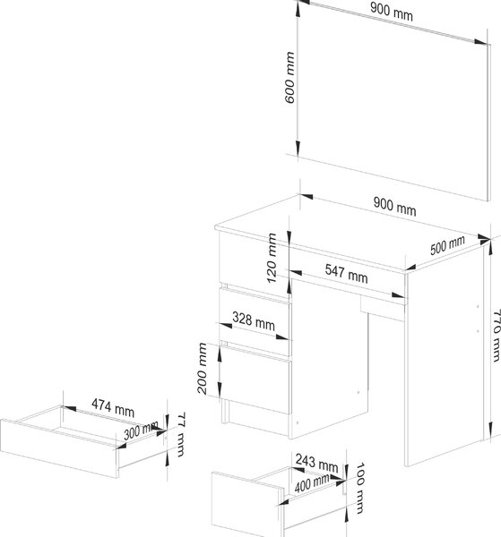 AKORD Furniture Factory T-6/SL900X600CLPLEWBIA, 4 zásuvka/zásuvek, 500 mm, 900 mm, 1420 mm, 43 kg