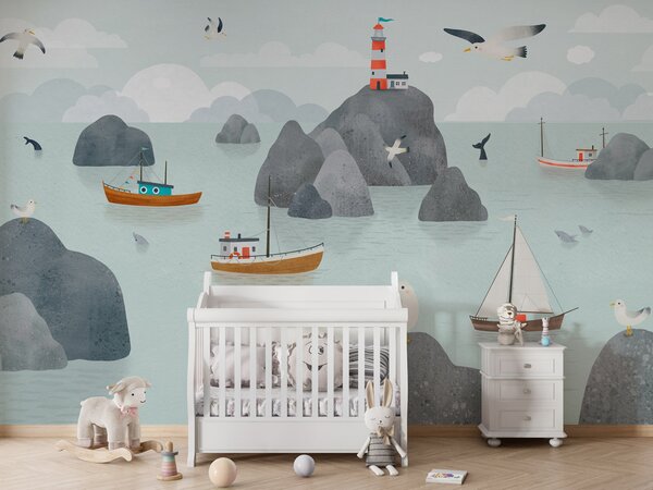 FUGU Dětská tapeta Přístavní příběhy – Seaside stories Materiál: Digitální eko vlies - klasická tapeta nesamolepicí
