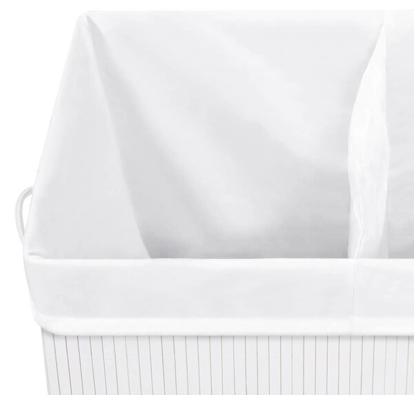 Bambusový koš na prádlo se 2 přihrádkami bílý 100 l 320744