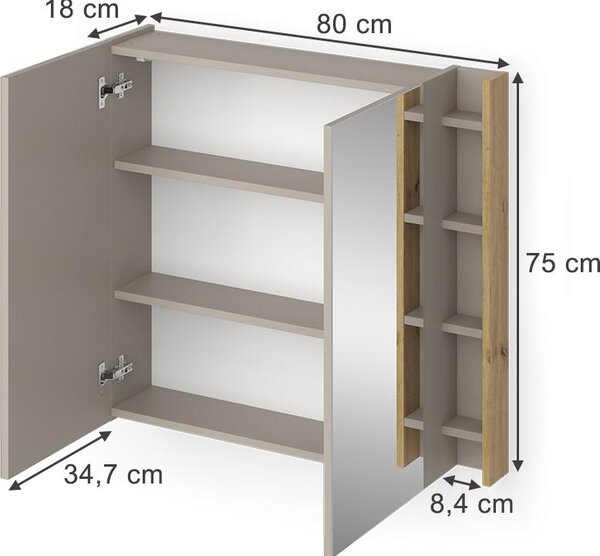 Koupelnová zrcadlová skříňka Vicco Edelin Kašmír 80 x 75 cm s policemi, Model 57985