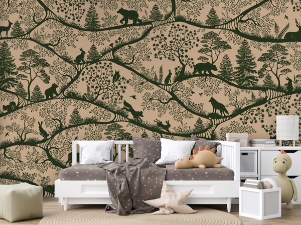 FUGU Dětská tapeta Severská příroda béžovo zelená – Nordic Nature Beige Green Materiál: Digitální eko vlies - klasická tapeta nesamolepicí
