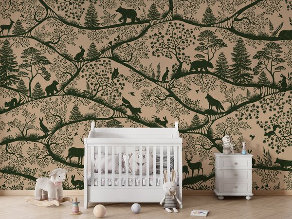 FUGU Dětská tapeta Severská příroda béžovo zelená – Nordic Nature Beige Green Materiál: Digitální eko vlies - klasická tapeta nesamolepicí