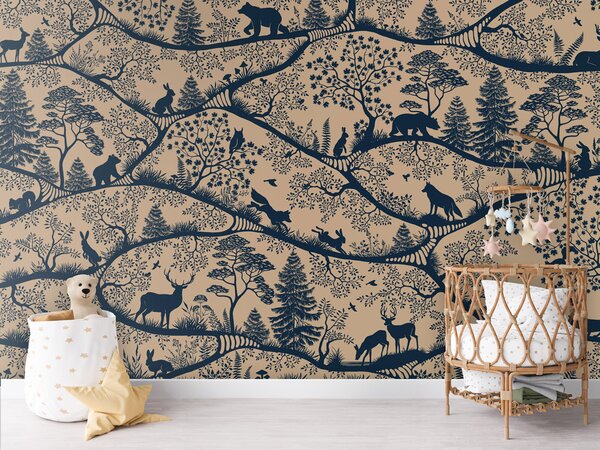 FUGU Dětská tapeta Severská příroda béžovo modrá – Nordic Nature Beige Blue Materiál: Digitální eko vlies - klasická tapeta nesamolepicí