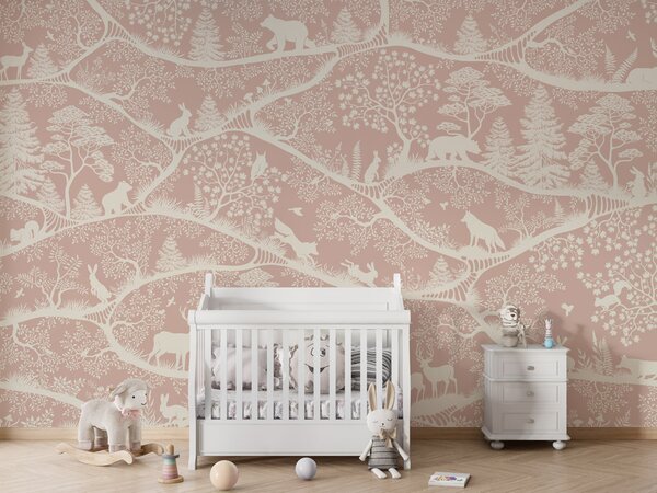 FUGU Dětská tapeta Severská příroda růžovo bílá – Nordic Nature Pink White Materiál: Digitální eko vlies - klasická tapeta nesamolepicí
