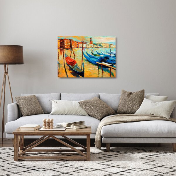 Skleněný obraz - Přístav v Benátkách (70x50 cm)
