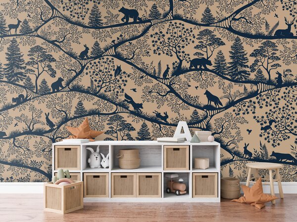 FUGU Dětská tapeta Severská příroda béžovo modrá – Nordic Nature Beige Blue Materiál: Digitální eko vlies - klasická tapeta nesamolepicí