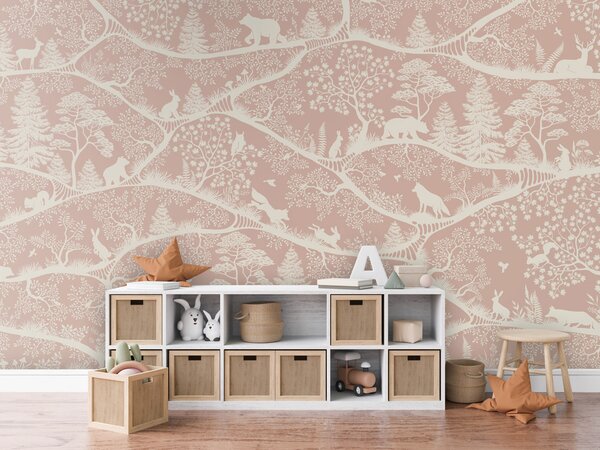 FUGU Dětská tapeta Severská příroda růžovo bílá – Nordic Nature Pink White Materiál: Digitální eko vlies - klasická tapeta nesamolepicí