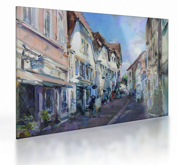 Skleněný obraz - Ulička starého města, akrylová malba (70x50 cm)