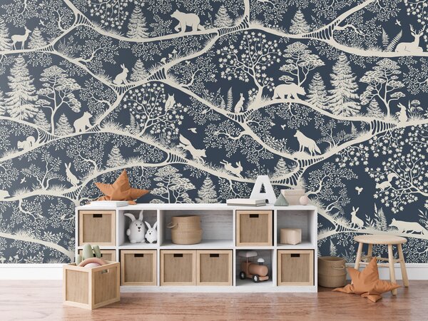 FUGU Dětská tapeta Severská příroda modro bílá – Nordic Nature Blue White Materiál: Digitální eko vlies - klasická tapeta nesamolepicí