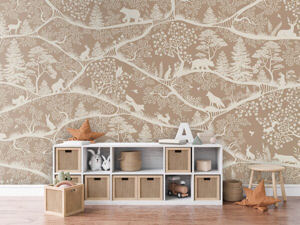 FUGU Dětská tapeta Severská příroda hnědo bílá – Nordic Nature Brown White Materiál: Digitální eko vlies - klasická tapeta nesamolepicí