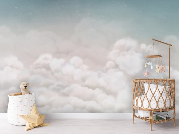 FUGU Dětská tapeta Jemné mraky modrá – Calming Clouds Blue Materiál: Digitální eko vlies - klasická tapeta nesamolepicí