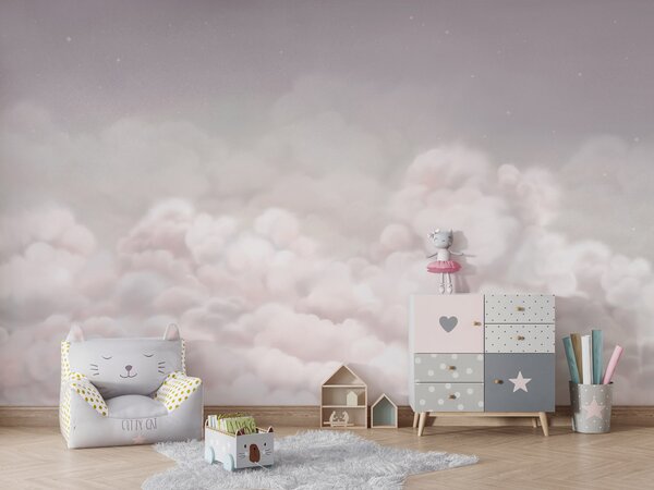 FUGU Dětská tapeta Jemné mraky růžová – Calming Clouds Pink Materiál: Digitální eko vlies - klasická tapeta nesamolepicí