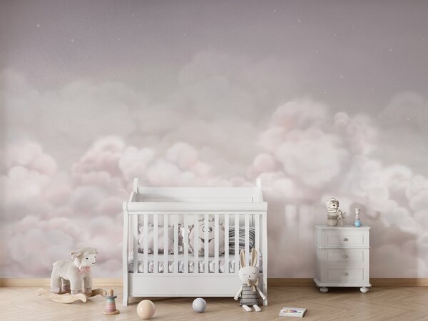 FUGU Dětská tapeta Jemné mraky růžová – Calming Clouds Pink Materiál: Digitální eko vlies - klasická tapeta nesamolepicí