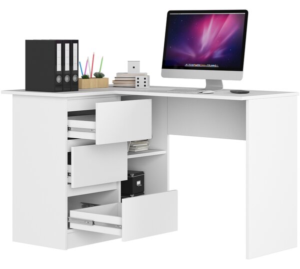 Ak furniture Rohový psací stůl B16 124 cm bílý levý