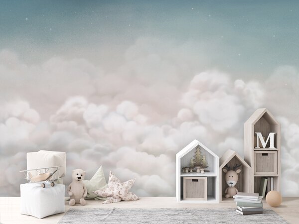 FUGU Dětská tapeta Jemné mraky modrá – Calming Clouds Blue Materiál: Digitální eko vlies - klasická tapeta nesamolepicí