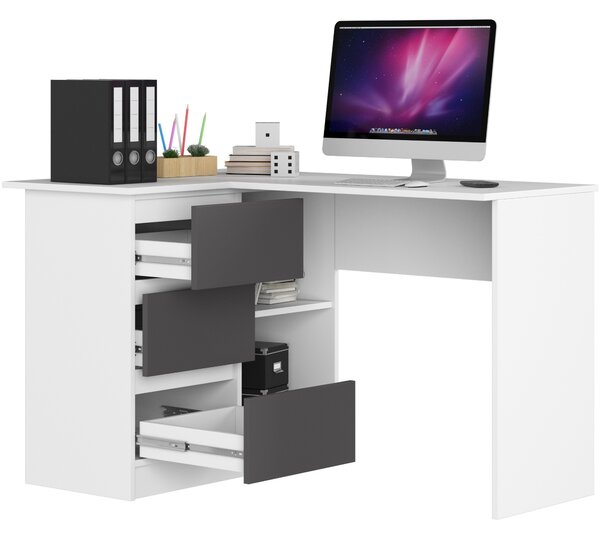 Ak furniture Rohový psací stůl B16 124 cm bílý/šedý levý