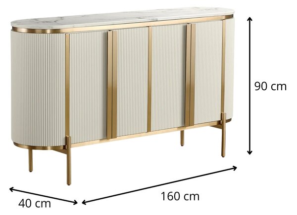 LivinHill Komoda Stilig ST384 160 cm mramor/ecru/zlatá