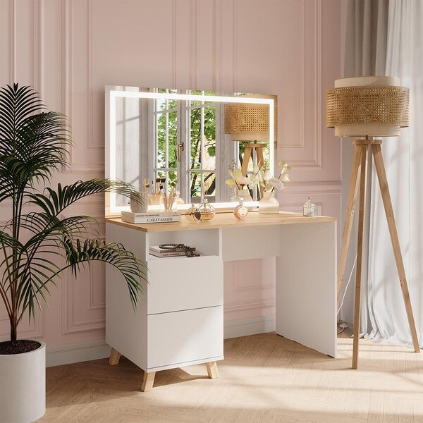 Toaletní stolek Vicco Karen Bílá/Artisan 110 cm se zrcadlem LED, Model 56532