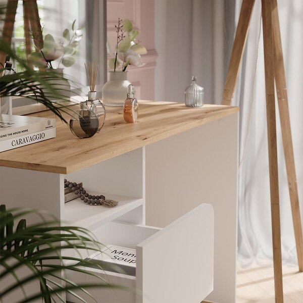 Toaletní stolek Vicco Karen Bílá/Artisan 110 cm se zrcadlem LED, Model 56532