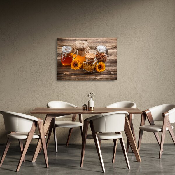 Skleněný obraz - Zátiší s medovými sklenicemi (70x50 cm)
