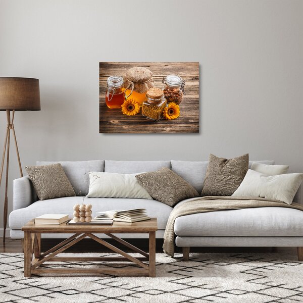 Skleněný obraz - Zátiší s medovými sklenicemi (70x50 cm)