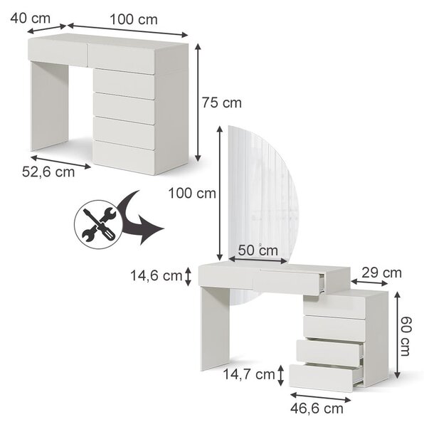 Toaletní stolek Vicco Alvia Bílá 100 cm s LED zrcátkem, Model 65348